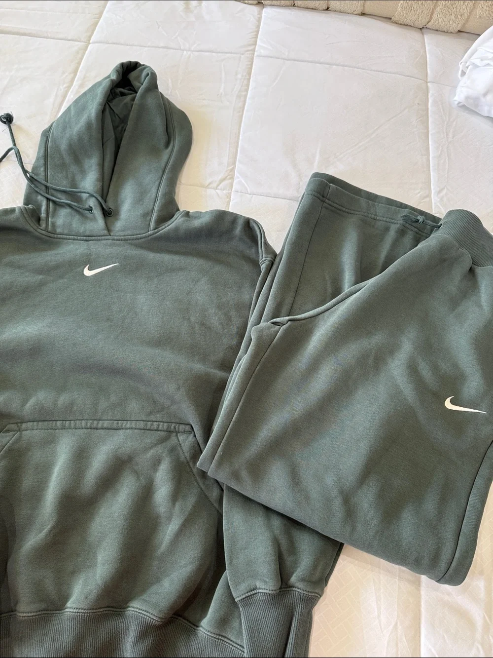 Nike Olive Green Hoodie and Joggers Set with White Swoosh